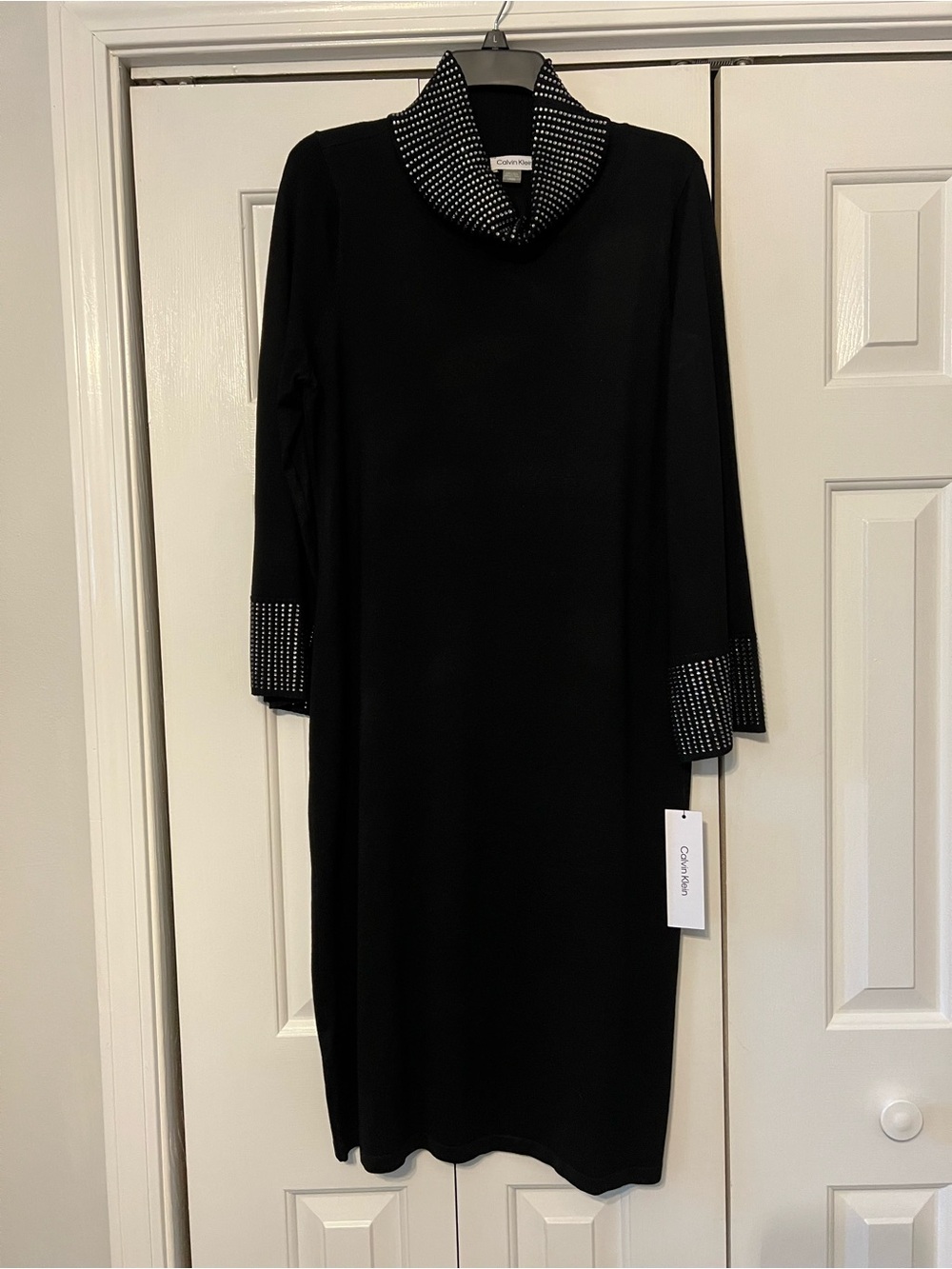 Calvin Klein Black Midi Dress with Studded Cowl Neck